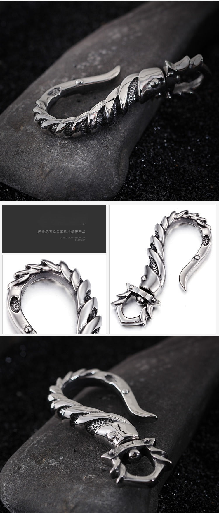 Kemstone Fishhook Pendant Necklace – Rustic Titanium Steel Maritime Symbol for Men KP47066-BD