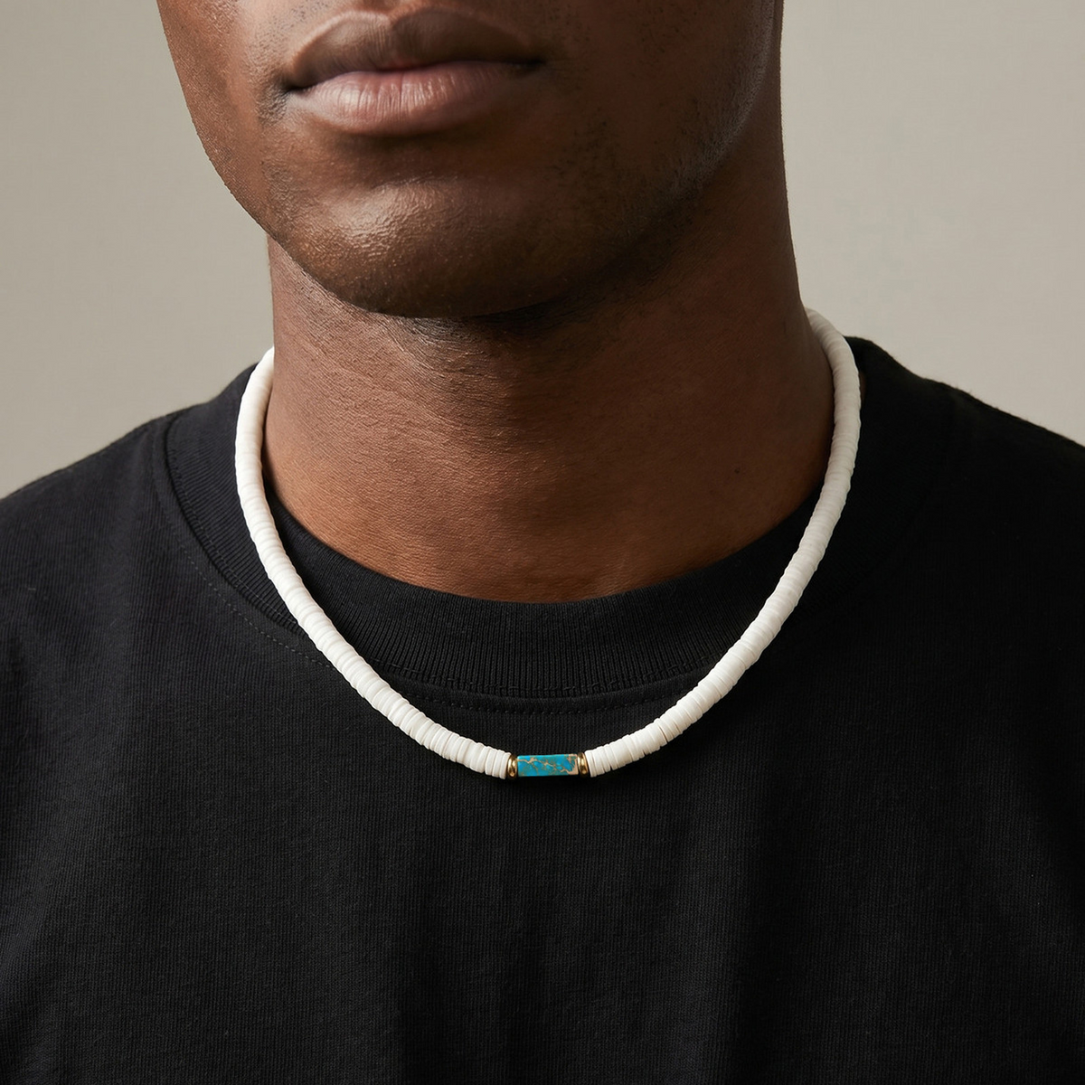 Kemstone Disc Bead Necklace for Men Geometric Accents NC3016