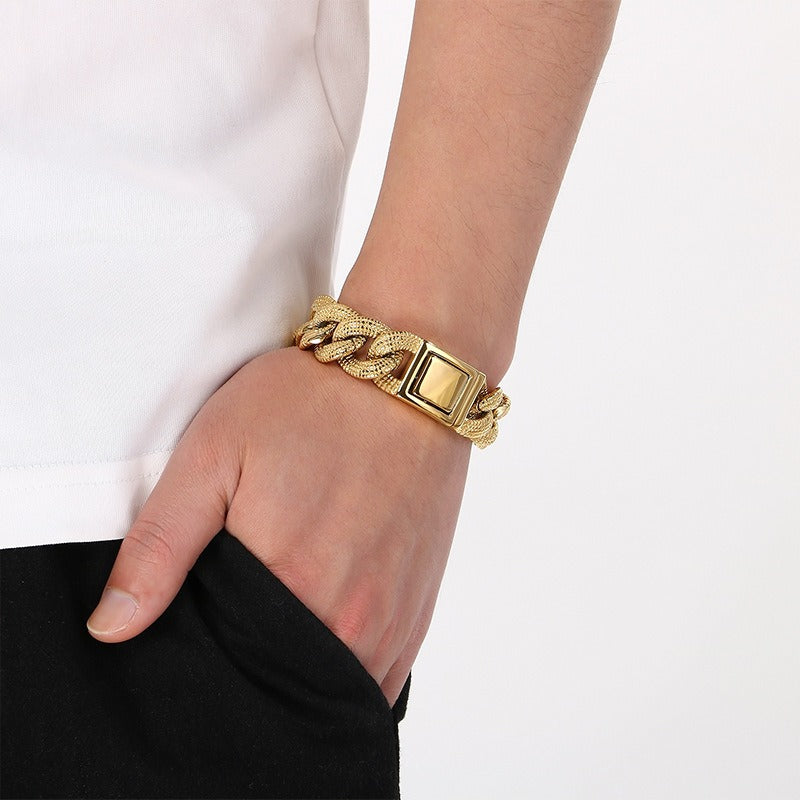 Kemstone Cuban Chain Bracelet Titanium Steel Thick Heavy Link for Men Gold Silver KB182582-KJX