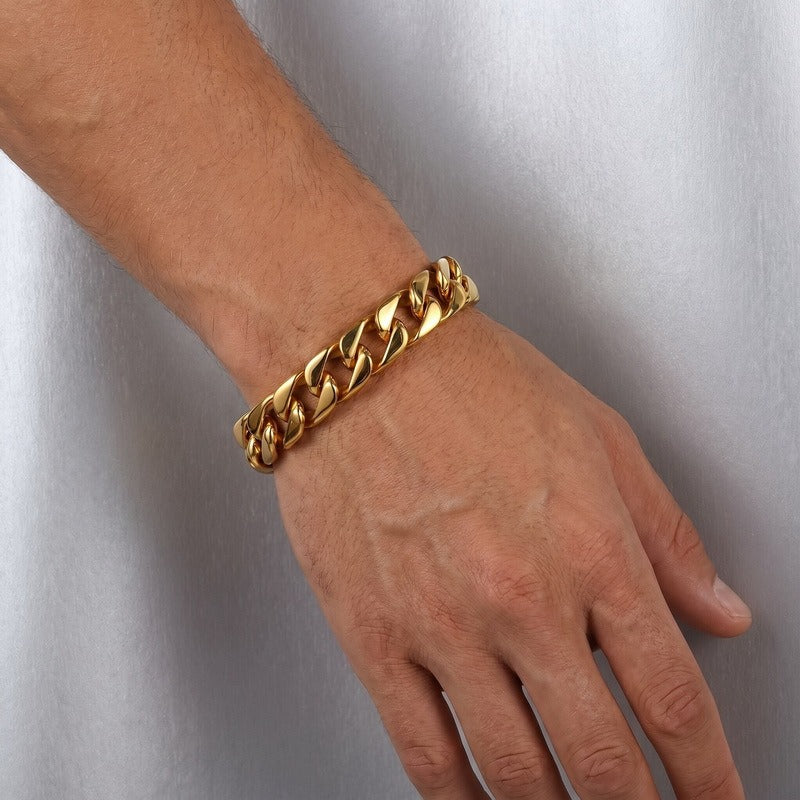 Kemston Titanium Steel Wide Cuban Link Bracelet for Men 11MM KB26873-D