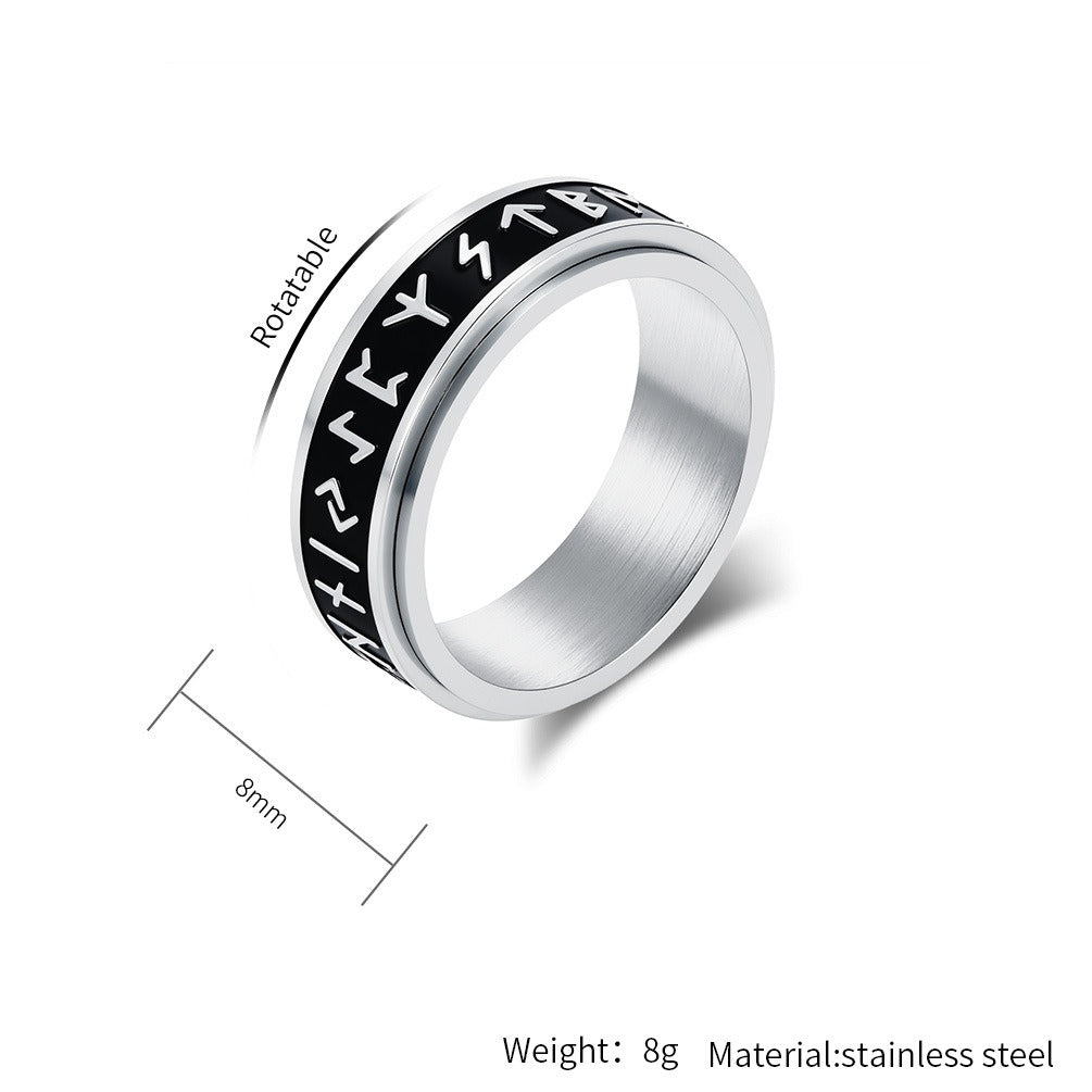 Kemstone Viking Rune Spinner Ring – Stainless Steel Rotatable Vintage Band K-R1065