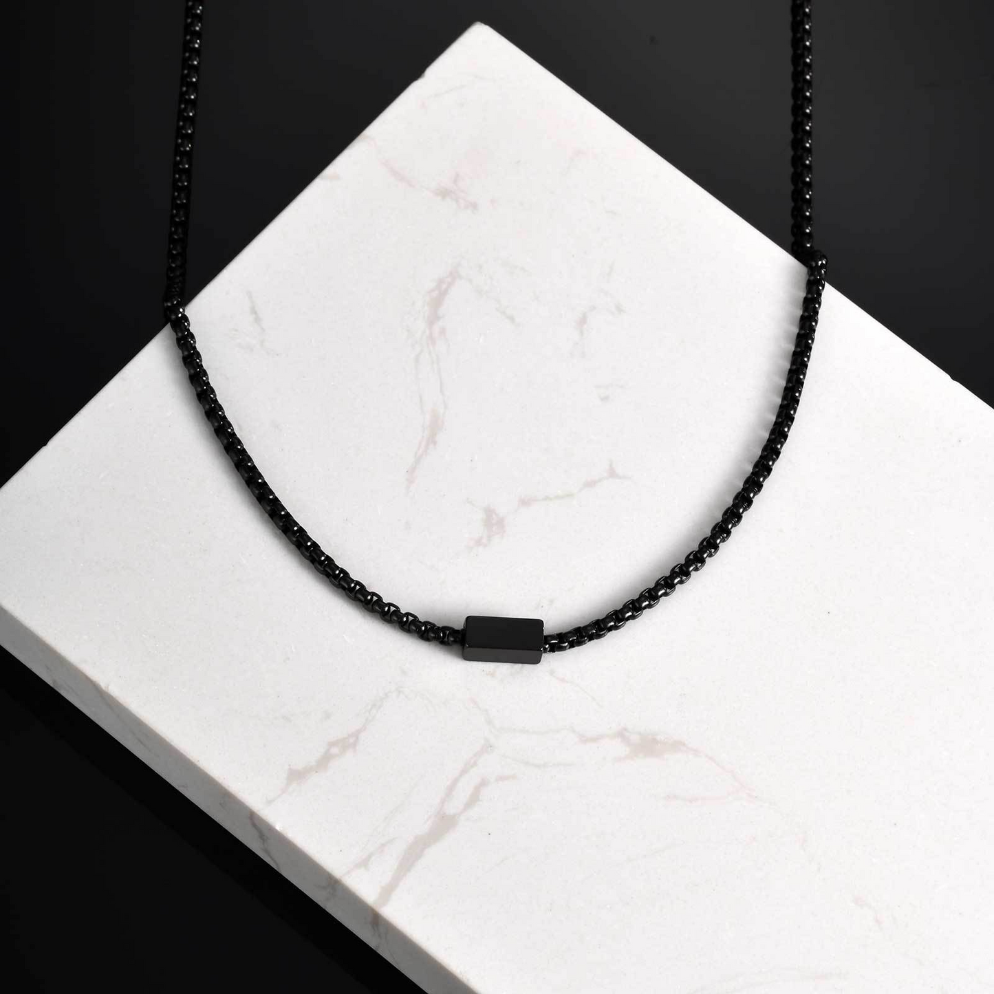 Kemstone Stainless Steel Box Chain Necklace with Rectangular Bar for Men NC-2206