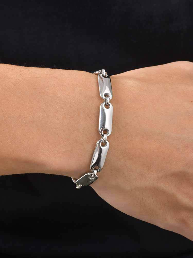 Kemstone Men’s Stainless Steel Bracelet – Smooth Bar Link Chain BR-2764