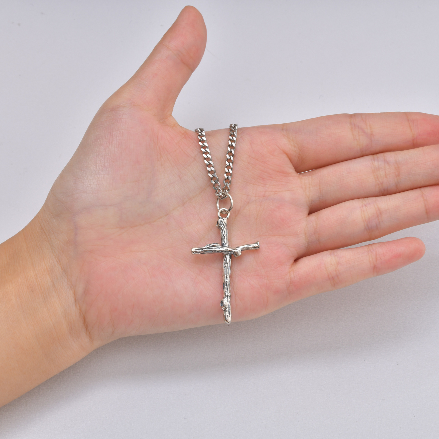 Kemstone Branch Cross Pendant Necklace Stainless Steel Chain Silver for Men PNB-403