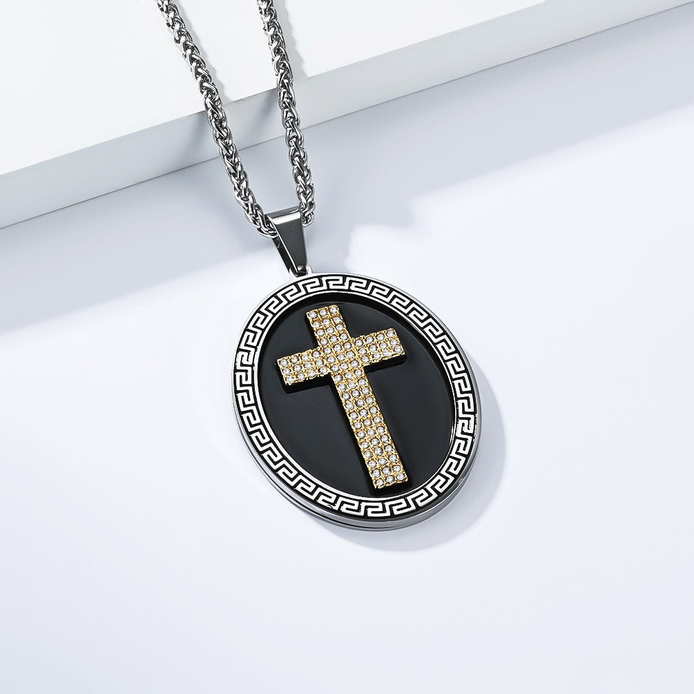 Kemstone Stainless Steel Round Cross Pendant Necklace for Men K-PT694