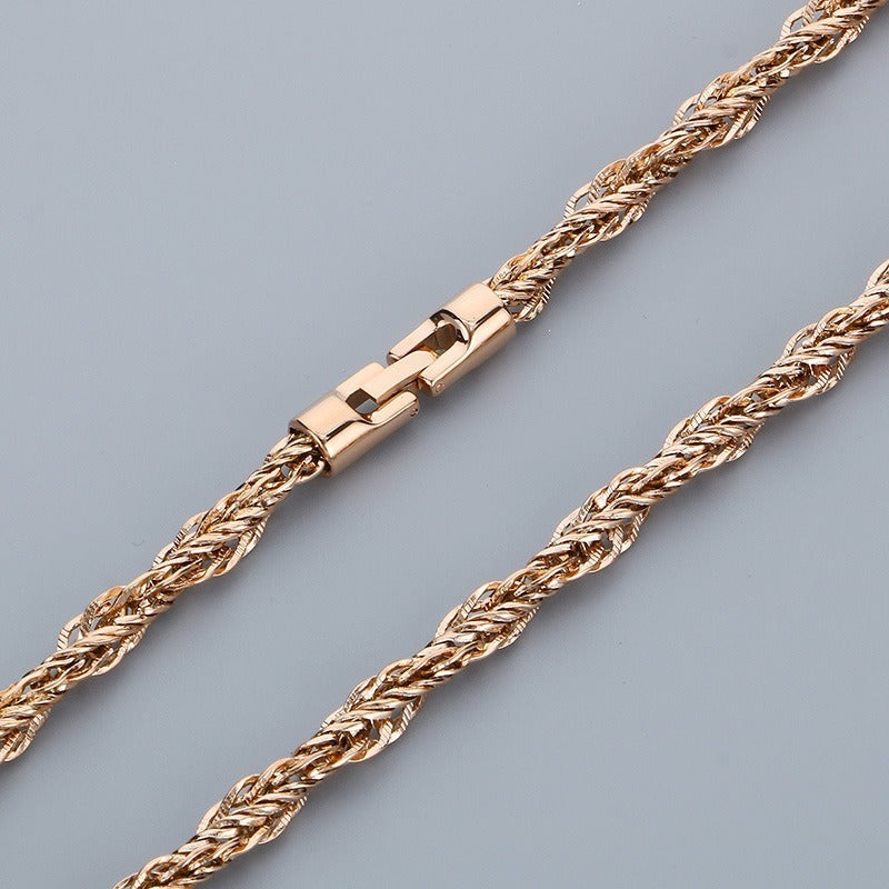 Kemston Twisted Rope Chain Necklace for Men Titanium Steel Braided Steel Gold Rose Gold KN304215-KFC