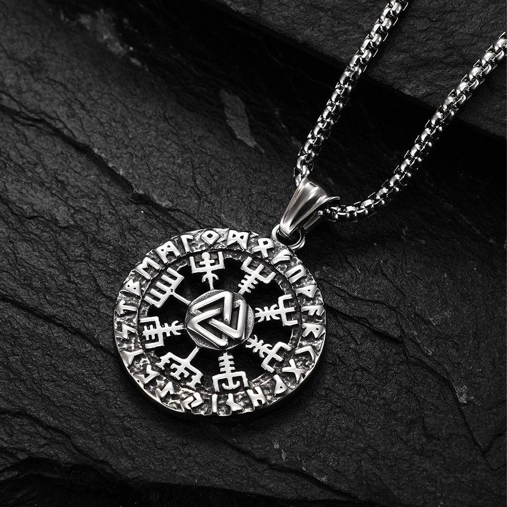 Kemstone Rune Disc Pendant Necklace for Men Stainless Steel K-PT377