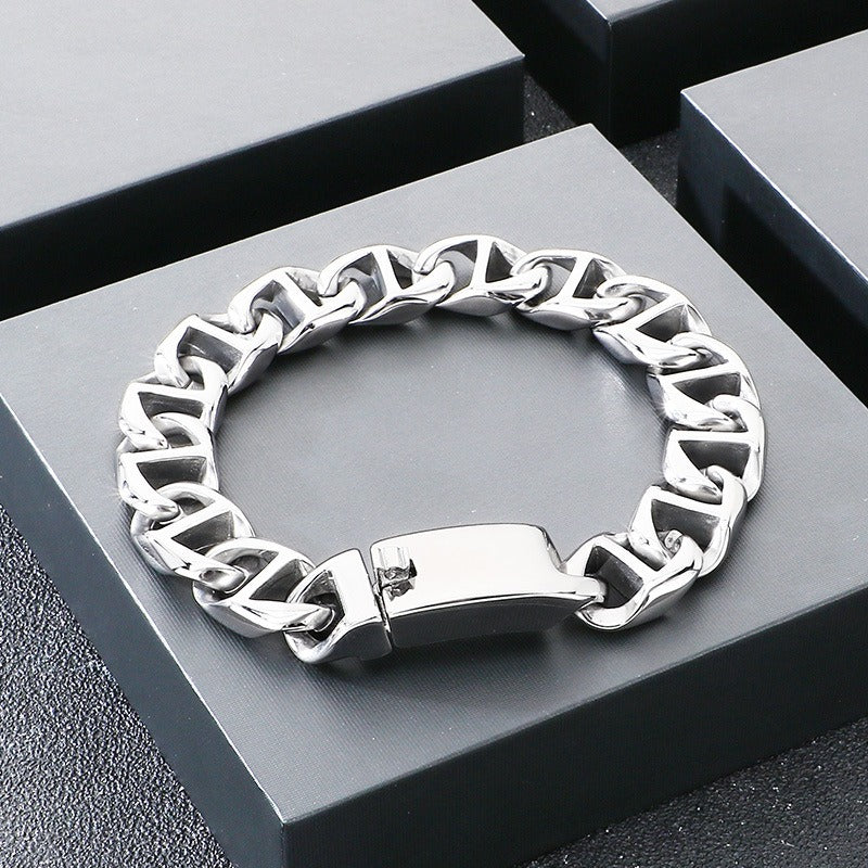 Kemstone Cuban Bracelet for Men Titanium Steel Wide Smooth Geometric Links Gold Silver KB209641-KJX