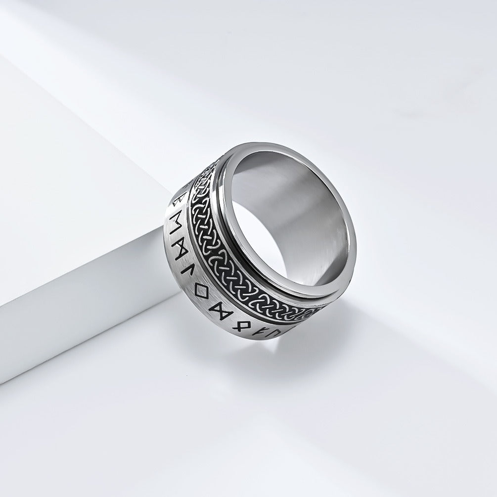 Kemstone Viking Rune Spinner Ring – Stainless Steel Celtic Focus Band for Men K-R885