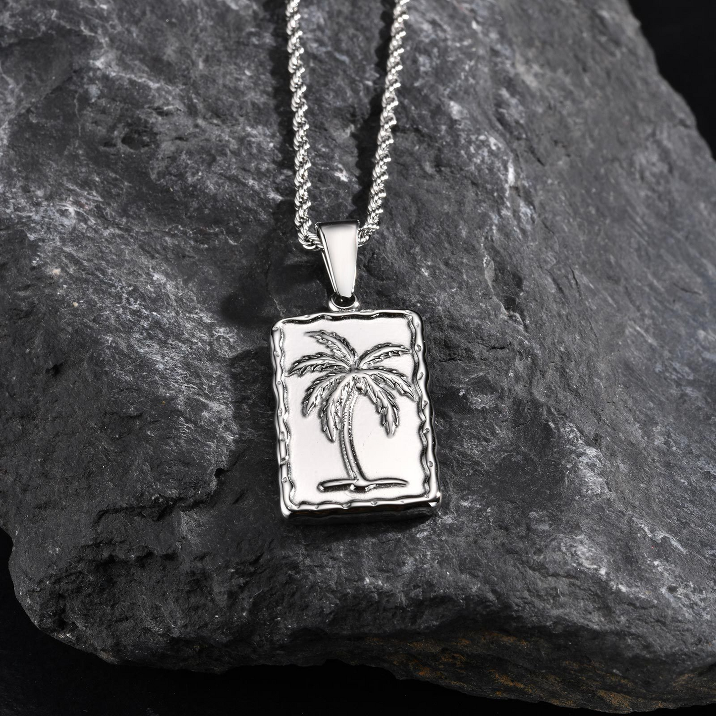 Kemstone Stainless Steel Palm Tree Pendant Necklace – Vacation Style for Men PN-2149