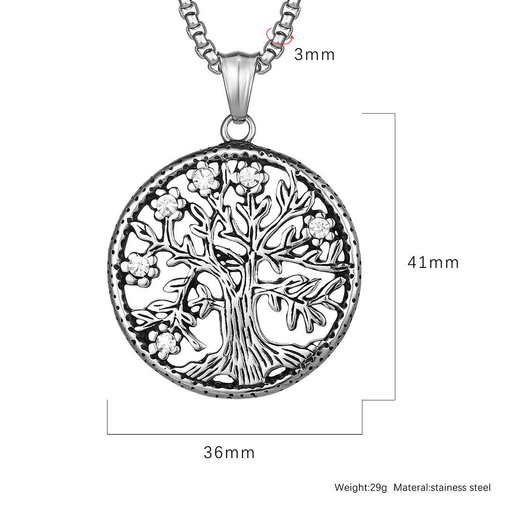 Kemstone Viking Tree of Life Necklace – Titanium Steel Zircon Pendant for Men K-PT497