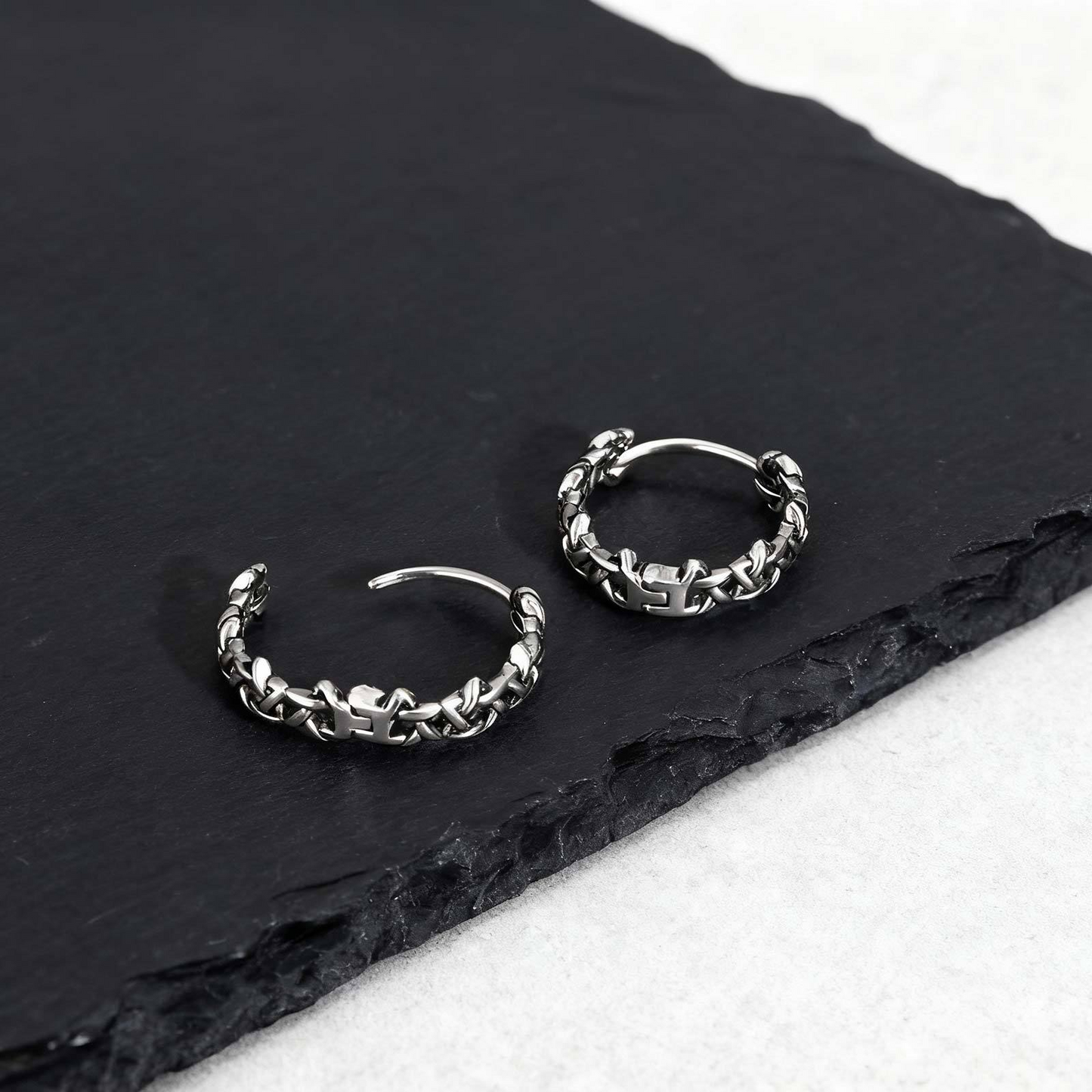 Kemstone Stainless Steel Vintage Hollow Chain Hoop Earring for Men – EH-838