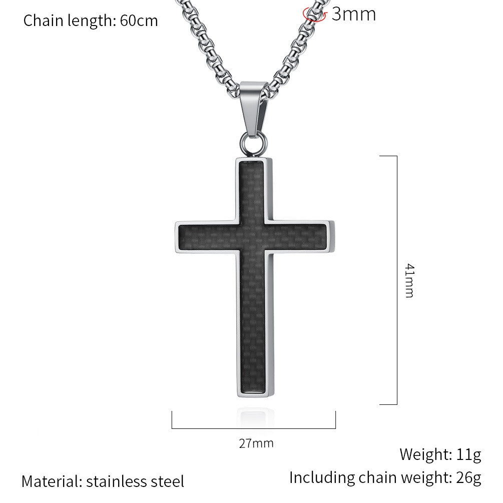 Kemstone Stainless Steel Cross Necklace for Men – Carbon Fiber Inlay Pendant K-PT666