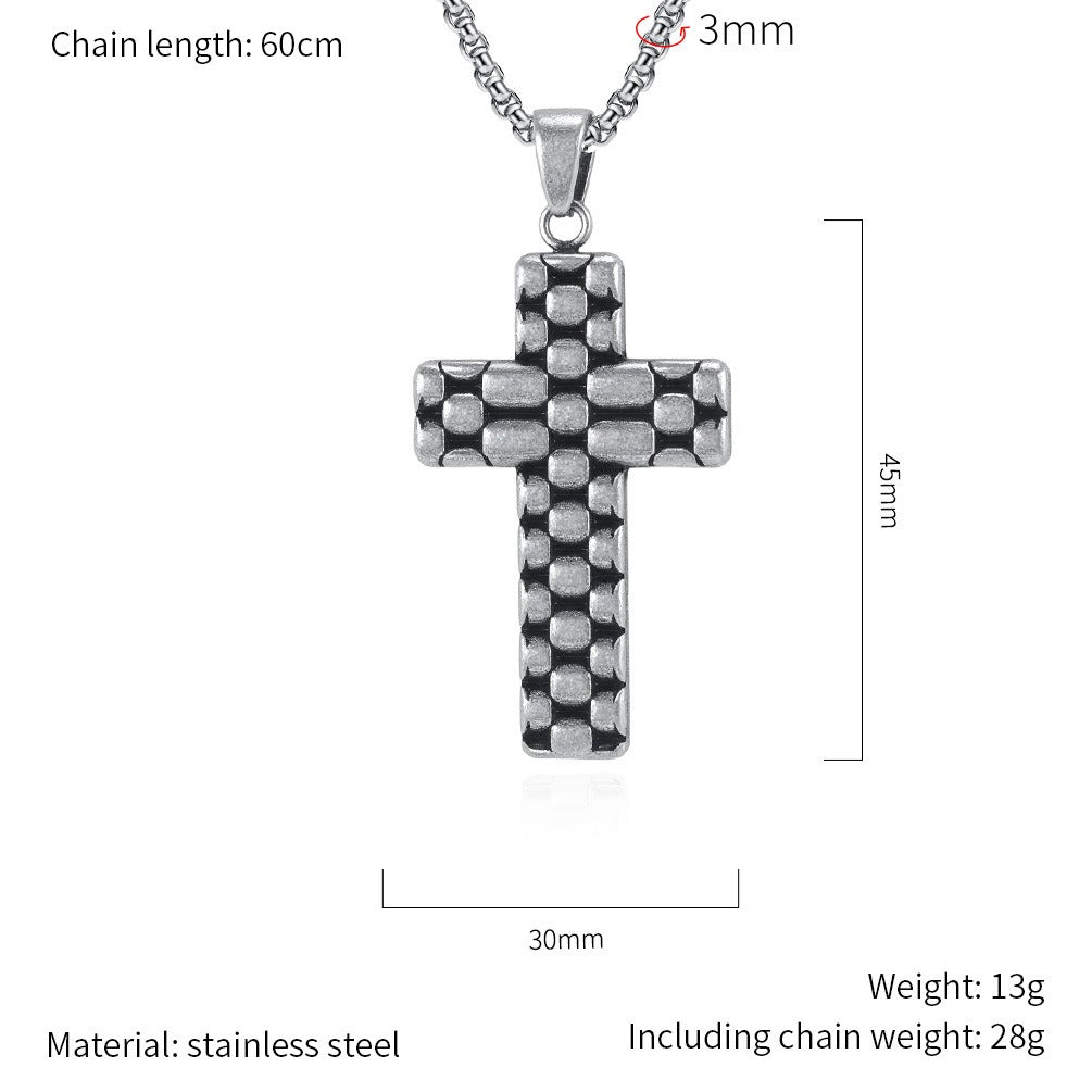 Kemstone Textured Cross Pendant Necklace for Men Stainless Steel Vintage K-PT653