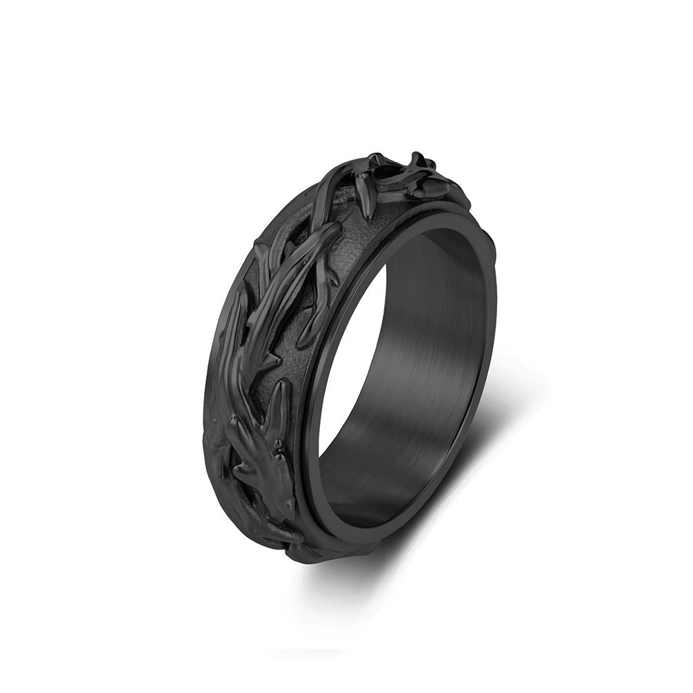 Kemston Thorn Vine Spinner Ring for Men Stainless Steel Vintage Style K-R1195