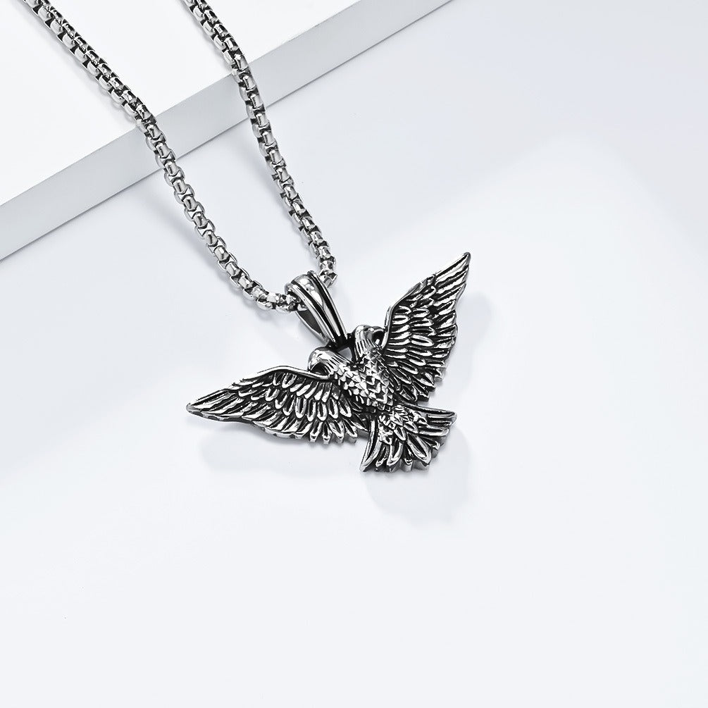 Kemstone Vintage Double-Headed Eagle Pendant Necklace for Men – Stainless Steel Relief K-PT576