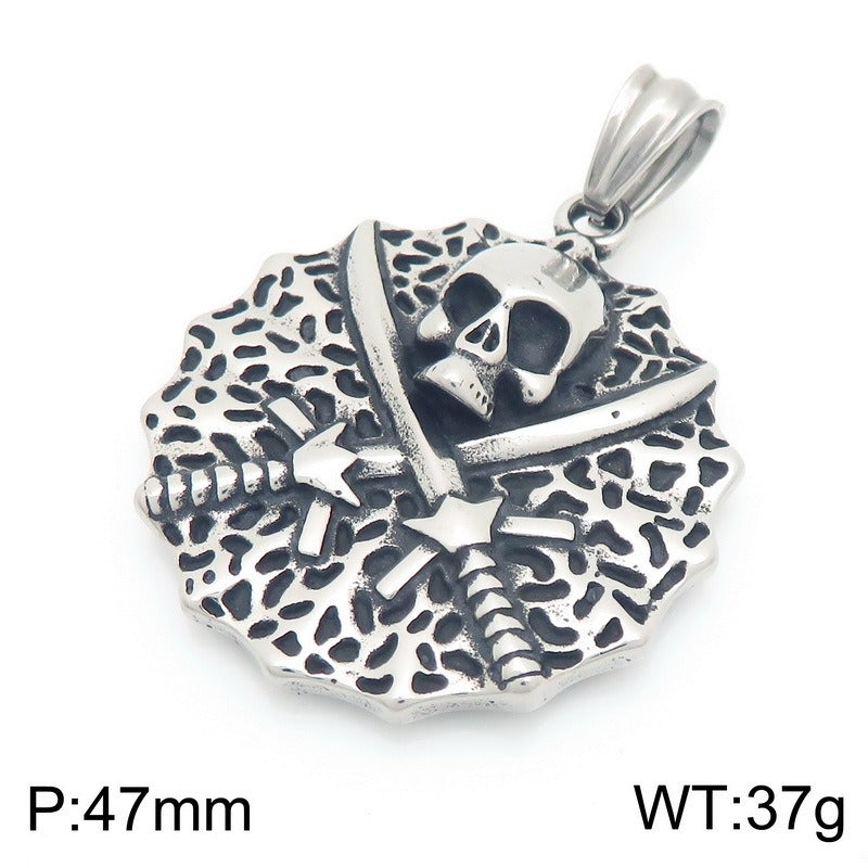 Kemstone Skull Pendant Necklace Stainless Steel Biker Mechanical Engine Design for Men KP117023-LU