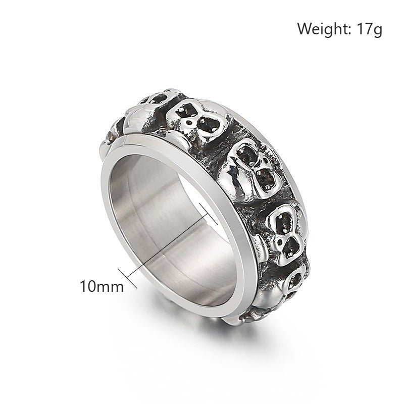 Kemstone Titanium Steel Skull Ring for Men – Punk Style, Silver & Gold KR101536-KFC