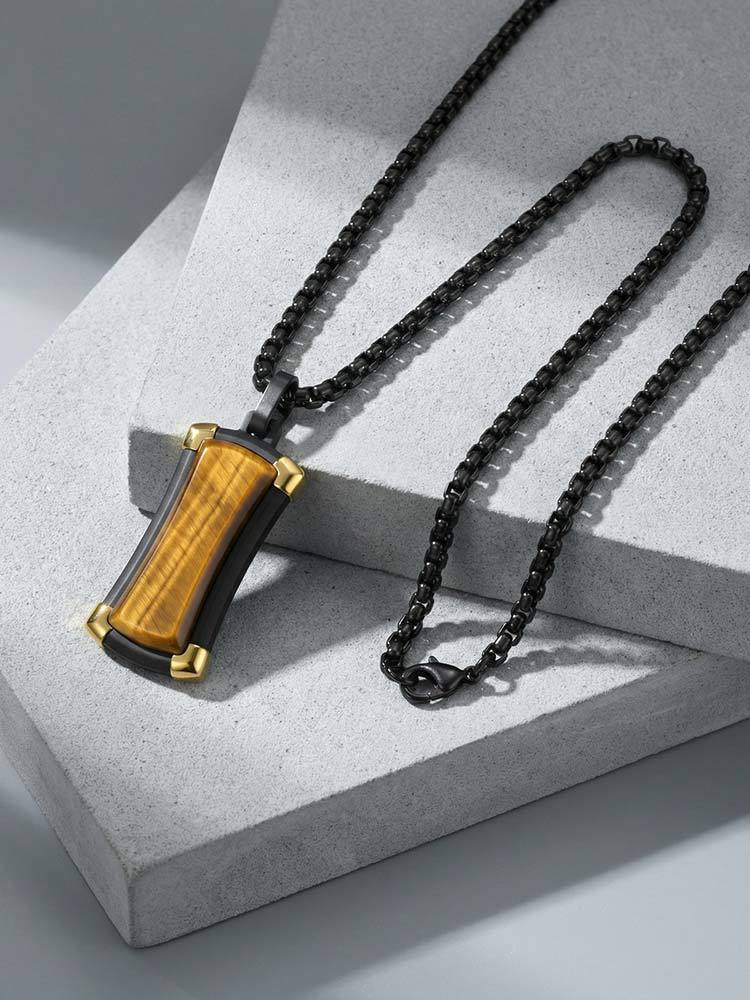Kemstone Tiger Eye Stone Pendant Necklace for Men – Stainless Stee PN-2305