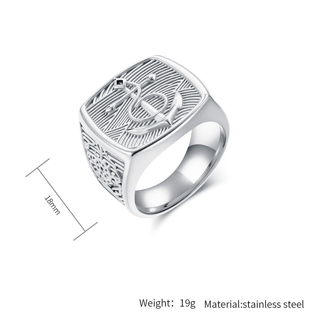 Kemston Nautical Anchor Ship Wheel Ring for Men Stainless Steel Vintage Marine Style K-R1054