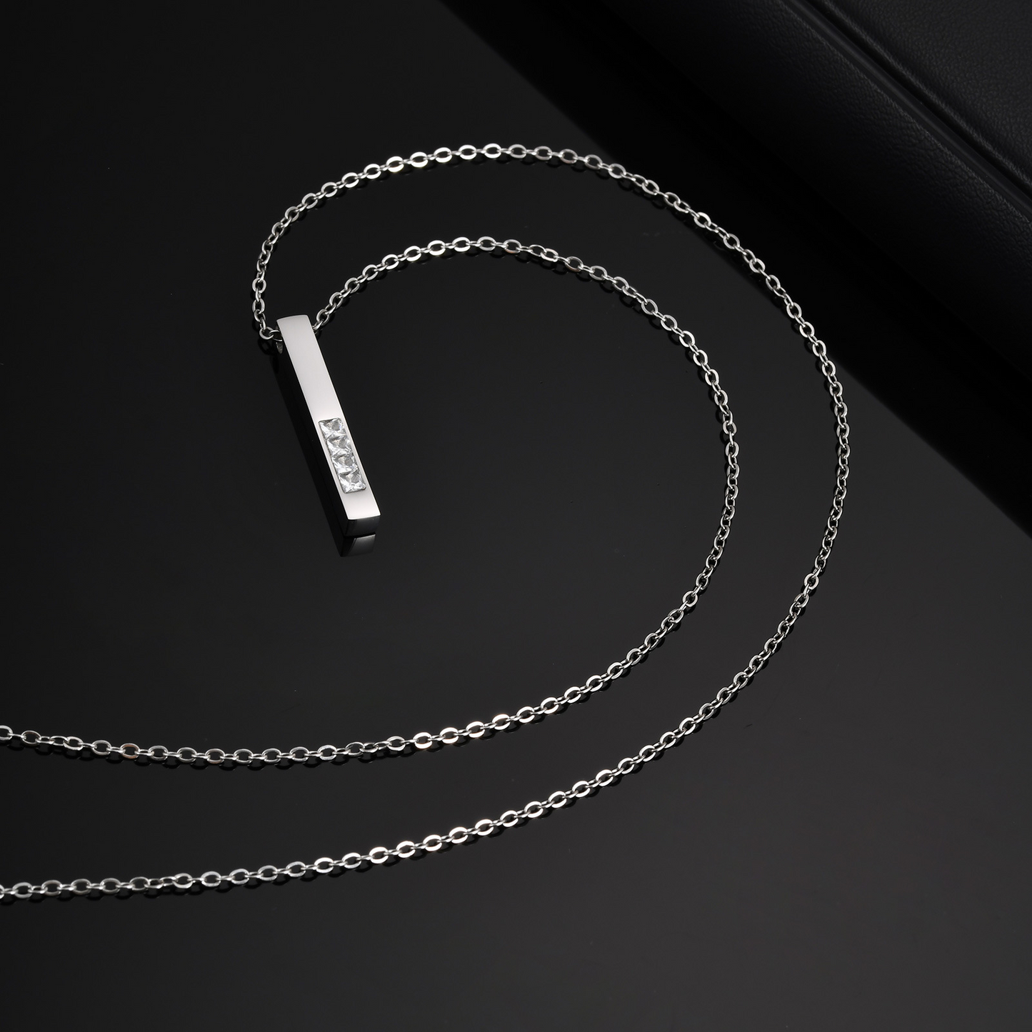 Kemstone Stainless Steel Cubic Zirconia Bar Pendant Necklace for Men NC-2272