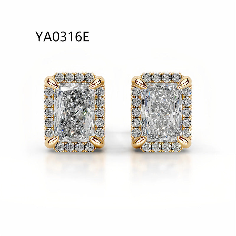 Kemstone Halo Moissanite Stud Earrings – 1 Carat D-E Color, 18K Gold Plated S925 Silver | Round, Pear, Oval, Princess, Heart & Radiant Cuts