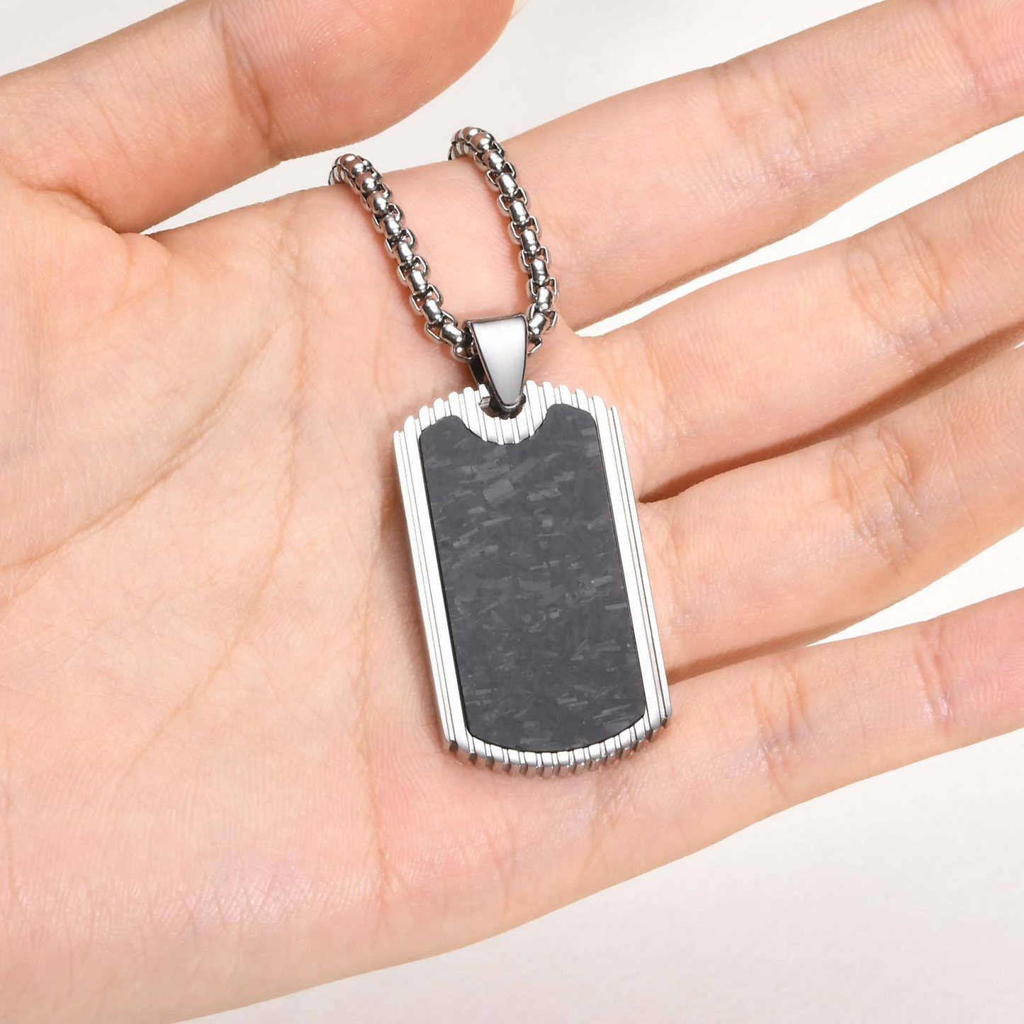 Kemstone Stainless Steel Carbon Fiber Rectangular Pendant Necklace for Men PN-2106