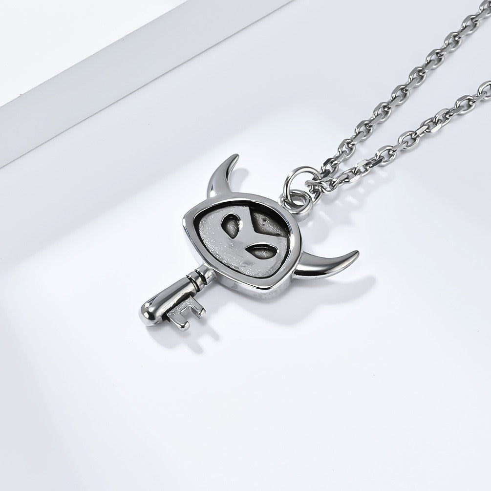 Kemstone Stainless Steel Key Pendant Necklace for Men Small Horn Detail Vintage K-PT550
