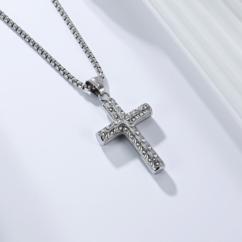 Kemstone Stainless Steel Cross Pendant Necklace for Men – Geometric Eye Detail K-PT690