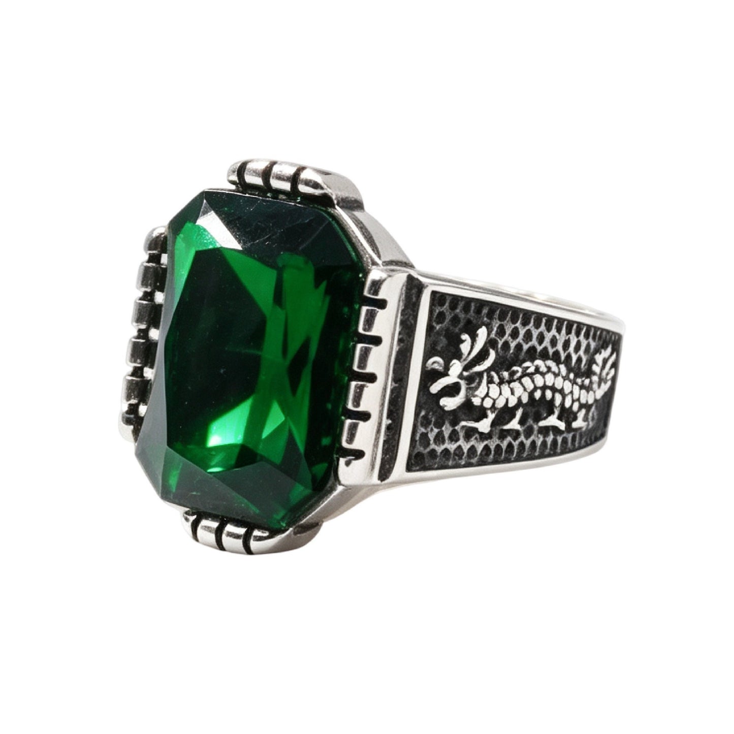 Kemston Stone Signet Ring for Men Titanium Steel Dragon Relief R7007