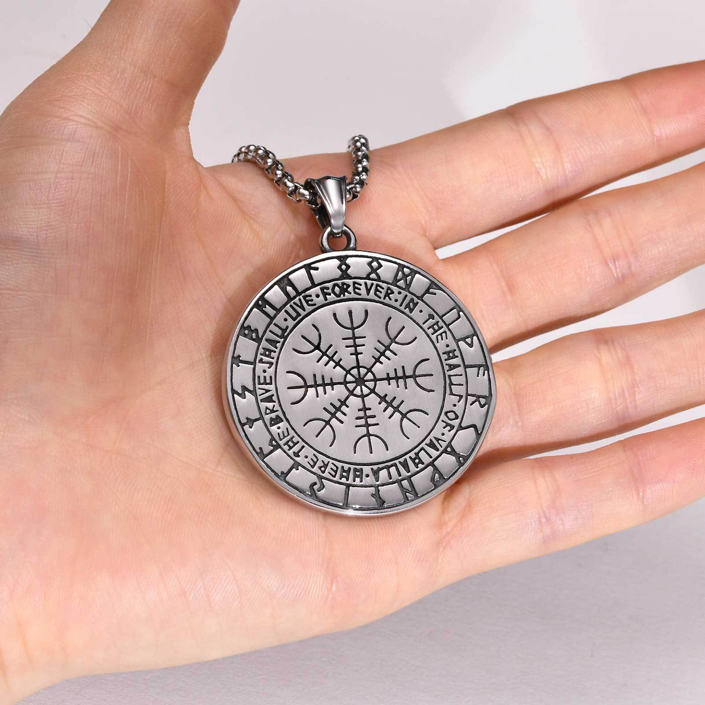 Kemston Raven Medallion Pendant Necklace for Men Stainless Steel Vintage Round PN-1642