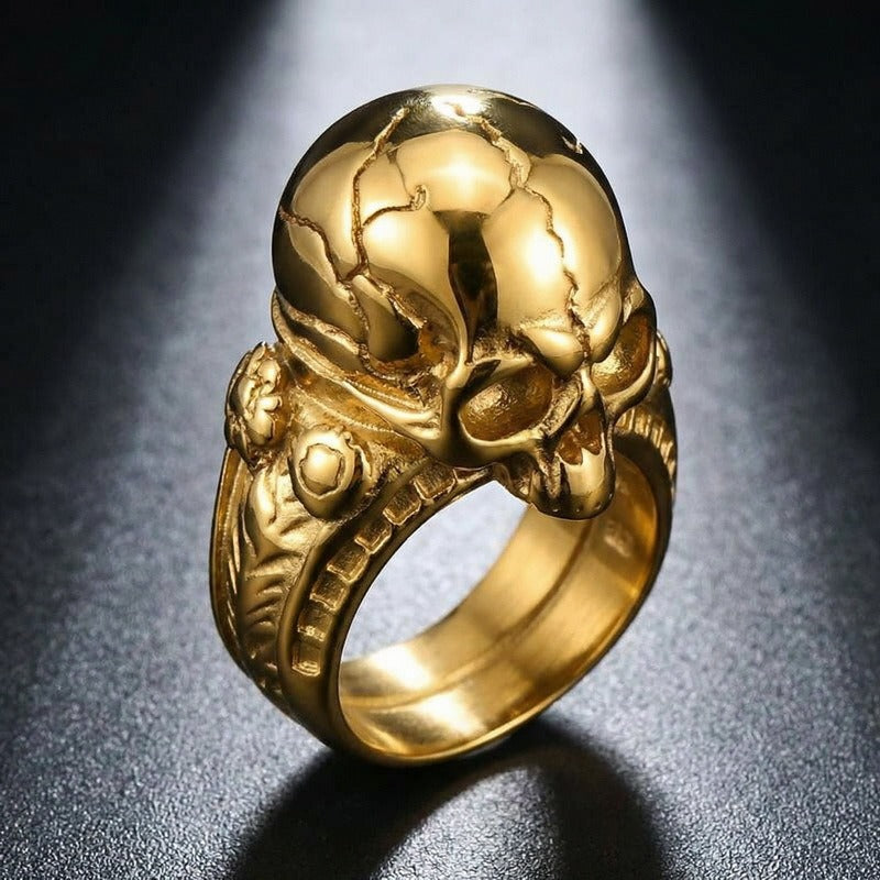 Kemstone Titanium Steel Skull Signet Ring for Men Gothic Cracked Heavy Punk KR114275-KJX