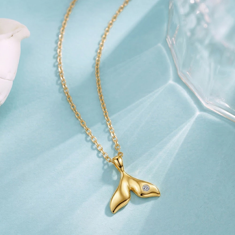 Kemstone Dainty Mermaid Tail Necklace for Women 925 Sterling Silver Cubic Zirconia Gold Silver SAPN64