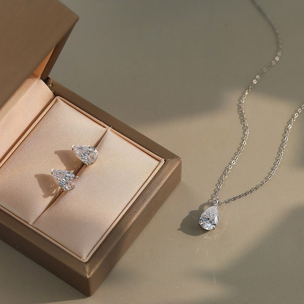 Kemstone 925 Sterling Silver Pear Pendant Necklace for Women Cubic Zirconia Gold Silver LZN04