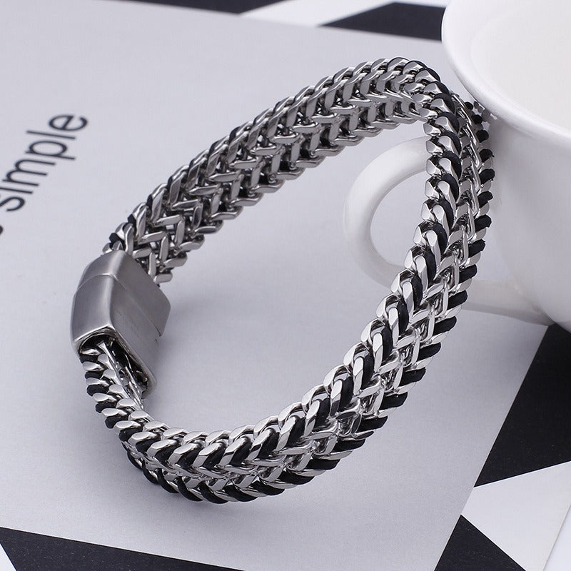 Kemstone Titanium Steel Double Weave Braided Bracelet – Magnetic Clasp Chain for Men KB99444-BD