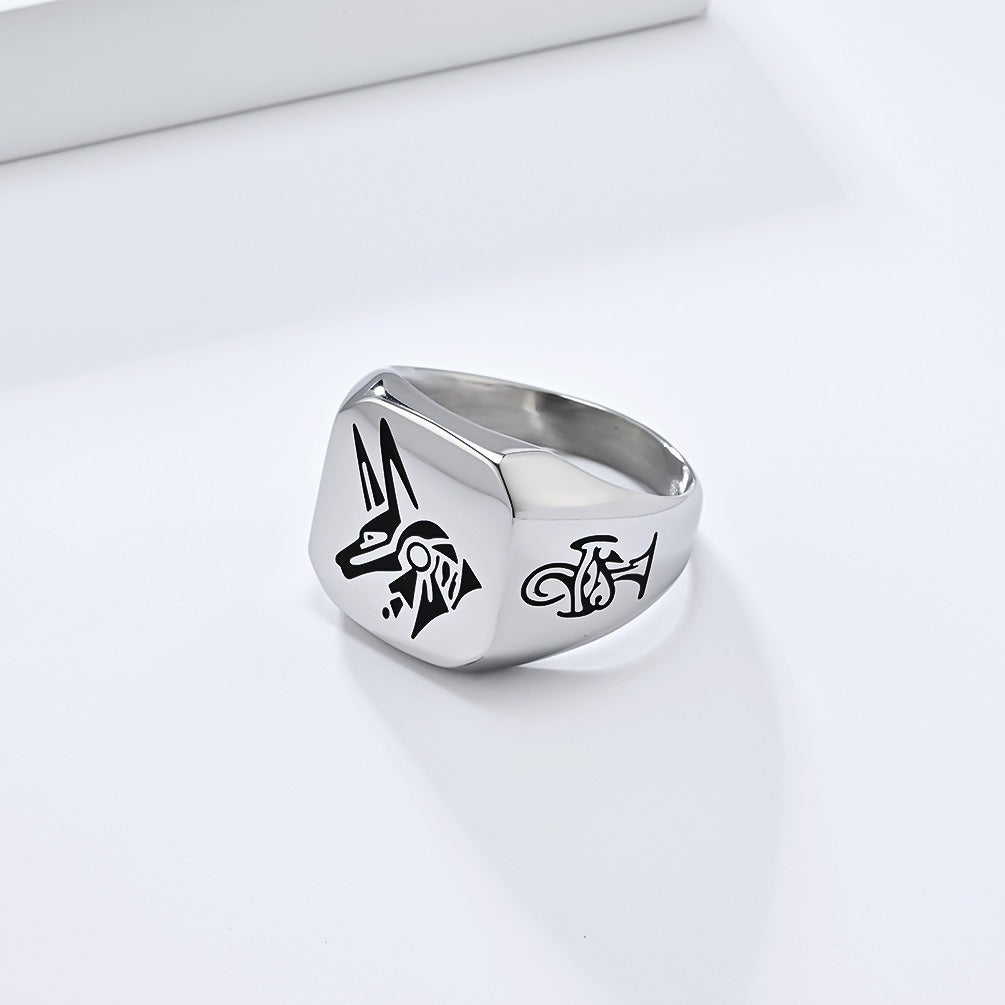 Kemstone Stainless Steel Anubis Guardian Ring for Men K-R951