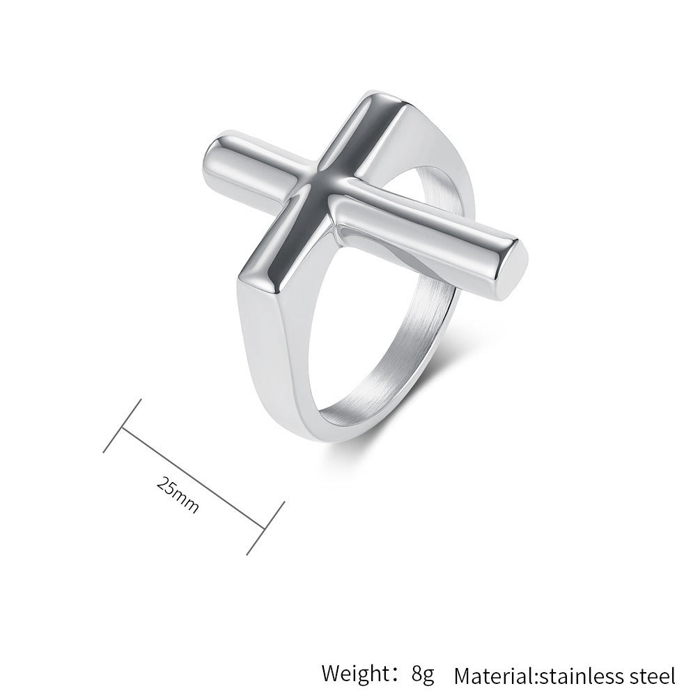 Kemstone Titanium Steel Cross Ring for Men Minimal Style K-R1118
