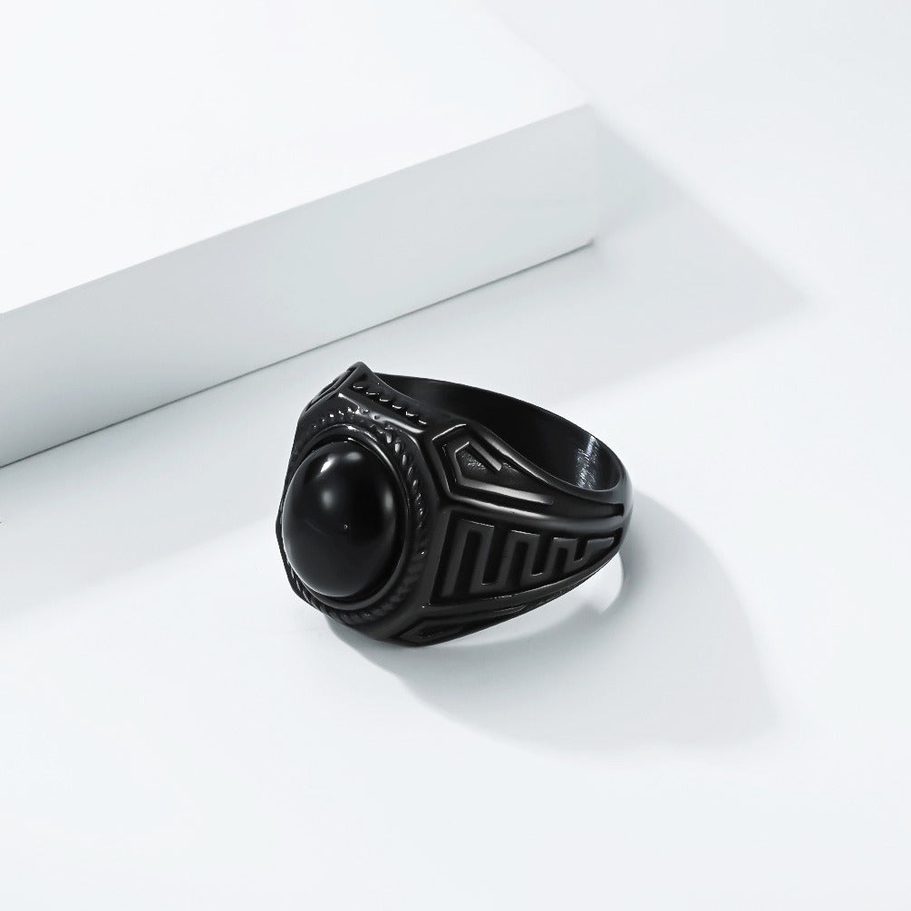 Kemstone Stainless Steel Black Resin Signet Ring for Men K-R1120