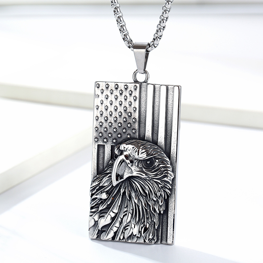 Kemstone Titanium Steel Eagle Flag Pendant Necklace for Men – Sculpted Relief Design K-PT486