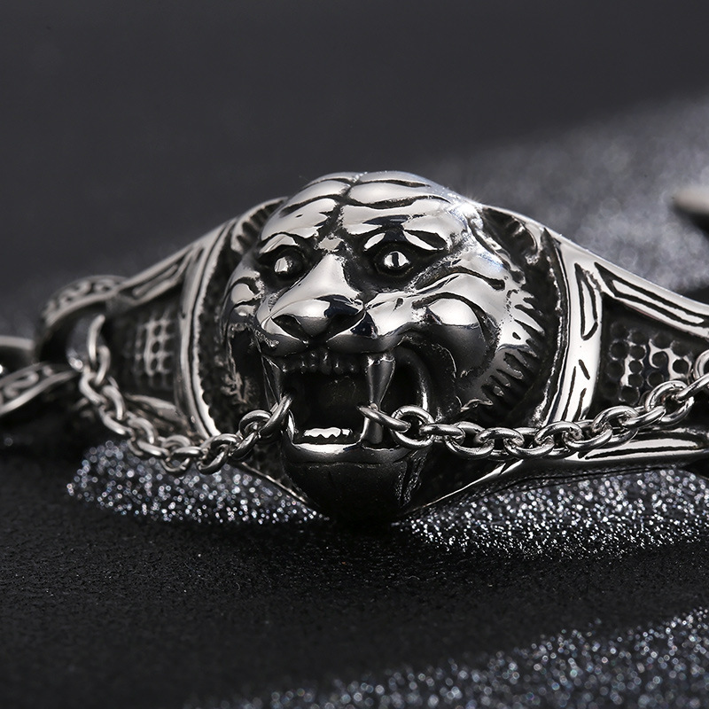 Kemstone Titanium Steel Engraved Tiger Head Cuff Bracelet for Men KB152593-KJX