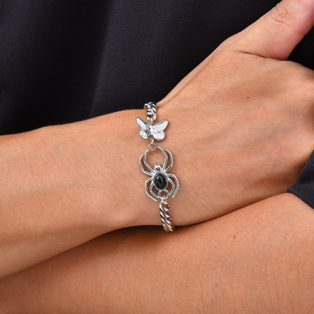 Kemstone Black Agate Spider Bracelet for Men Stainless Steel BR-3265