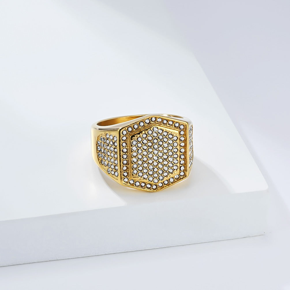 Kemstone Stainless Steel Cubic Zirconia Signet Ring for Men – Paved Hip Hop Style K-R1116