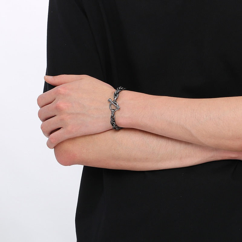 Kemstone Bone Clasp Skull Bracelet for Men Titanium Steel Vintage Chain Detail KB179416-Z