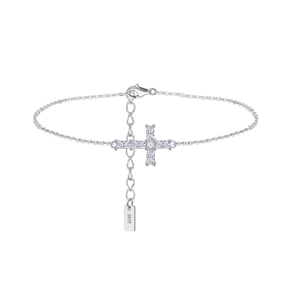 Kemston Moissanite Cross Bracelet for Women 925 Sterling Silver Gold Tone MOB03