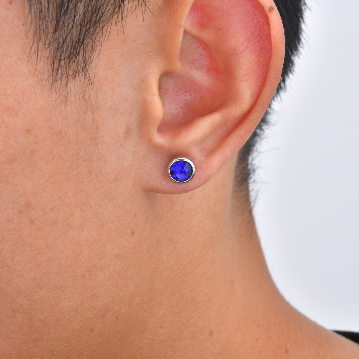 Kemstone Blue Cubic Zirconia Stud Earring for Men Stainless Steel ES-171
