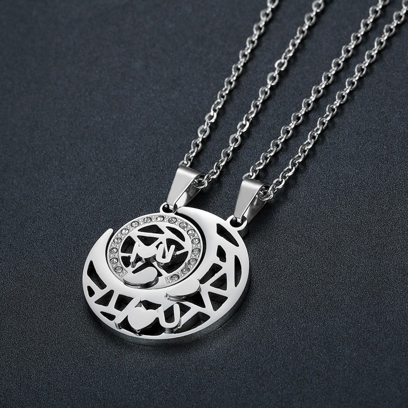 Kemston Sun Moon Couple Necklace Set for Men & Women Titanium Steel LOVE YOU TN0363