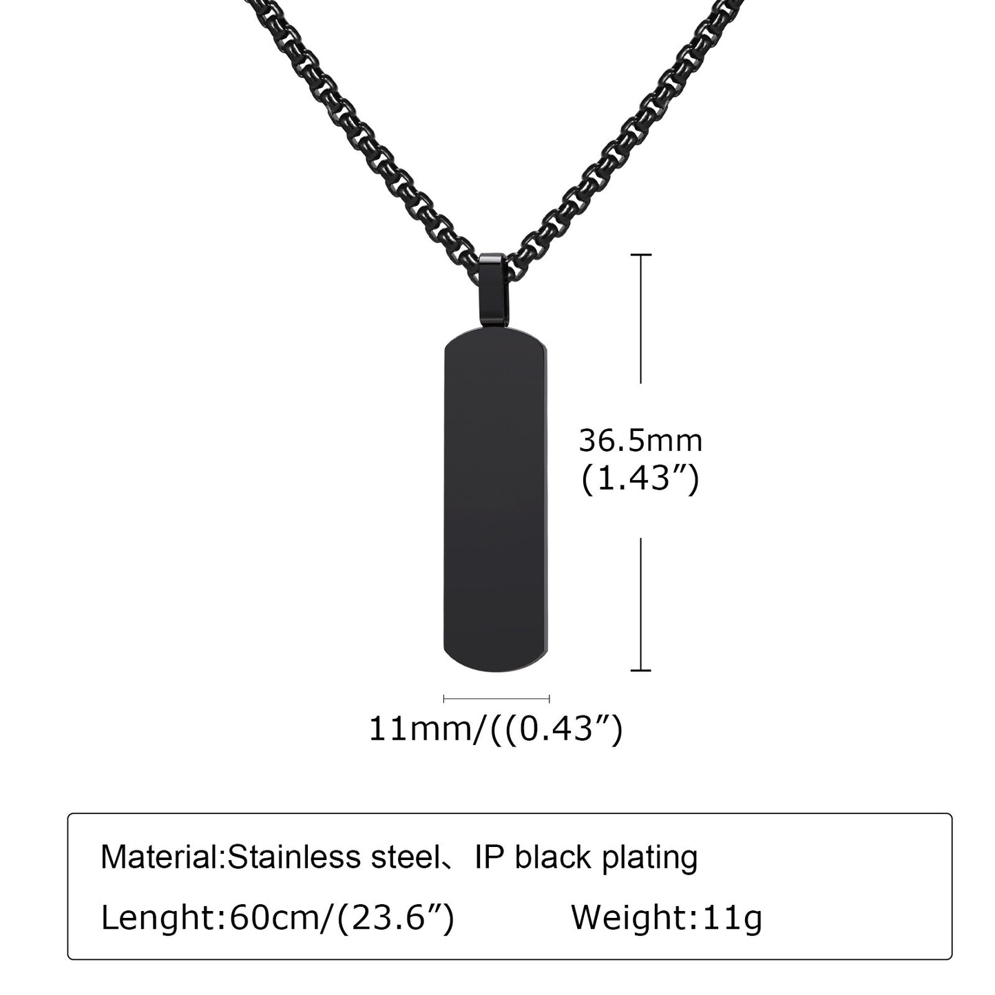 Kemstone Stainless Steel Rectangular Bar Pendant Necklace for Men PN-1874
