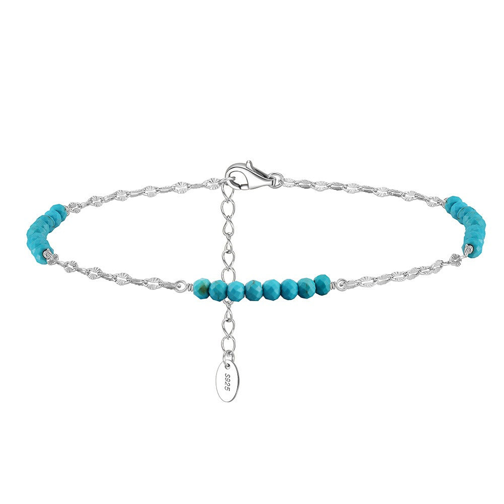 Kemstone 925 Sterling Silver Turquoise Anklet for Women Butterfly Chain Beaded Foot Jewelry SA85