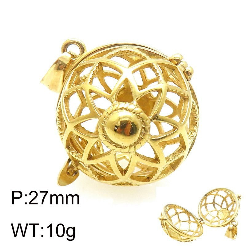 Kemstone Titanium Steel Aroma Locket Pendant – Hollow Sphere Necklace KP79561G-TOM