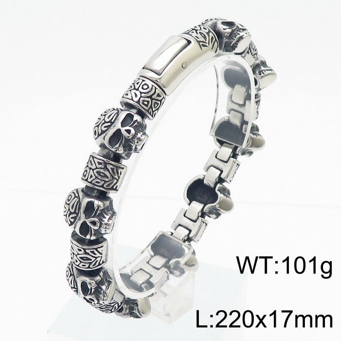 Kemstone Titanium Steel Skull Bead Bracelet for Men – Vintage Gothic Chain Design KB180528-KJX